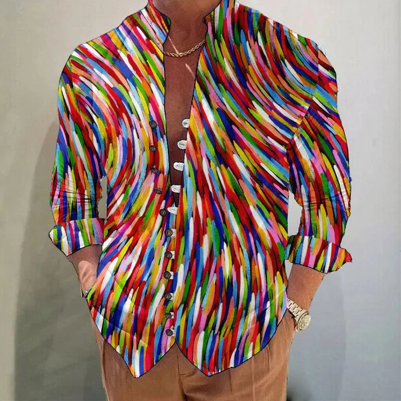 Men Shirts New Print Button Shirt Fashion Stand Collar Loose Fitting Men's Shirts Casual Streetwear Comfortable