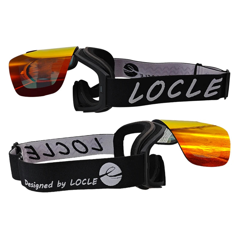 LOCLE Flip Up Magnetic Ski Goggles Men Women Snowboard Mask Anti-Fog Skiing Eyewear UV400 Snow Protection OTG Over The Glasses