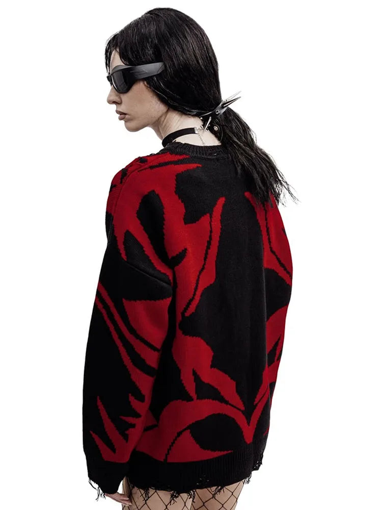 Men Sweater CMH Satan Club Pullover Knit Oversized Winter Gothic Long Sleeve Tops Graphic Streetwear Y2k Vintage Jumper Clothing