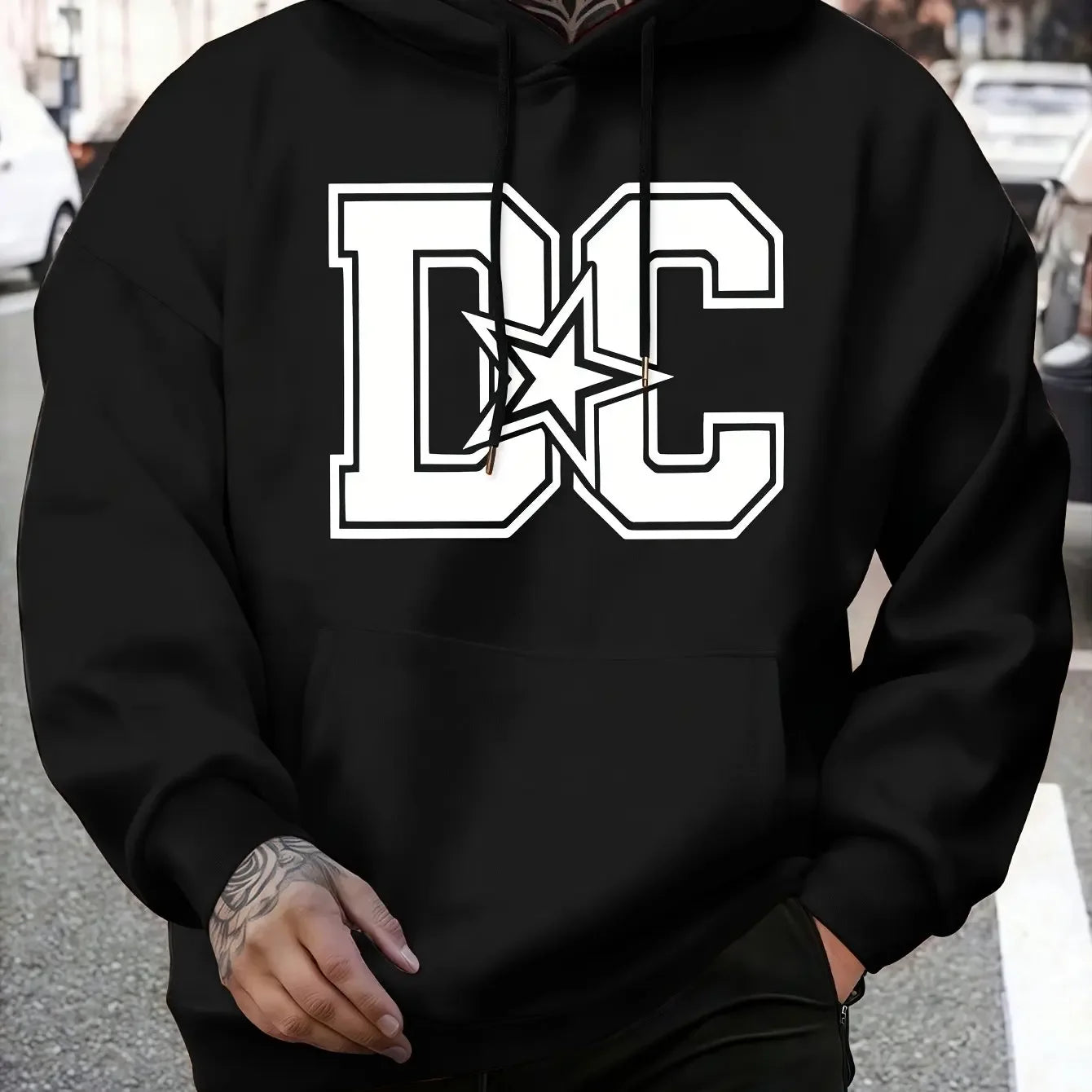 Men's Casual Winter Hooded Sweatshirt - Regular Fit, Machine Washable, Trendy Streetwear Pullover, Comfortable Knit Fabric