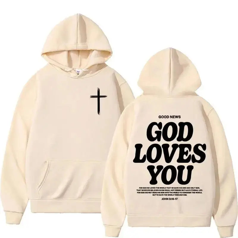 Harajuku Aesthetic Christian Jesus Church Hoodie Bible Verse God Loves You Hooded Men's Women Vintage Sweatshirts Streetwear Y2K