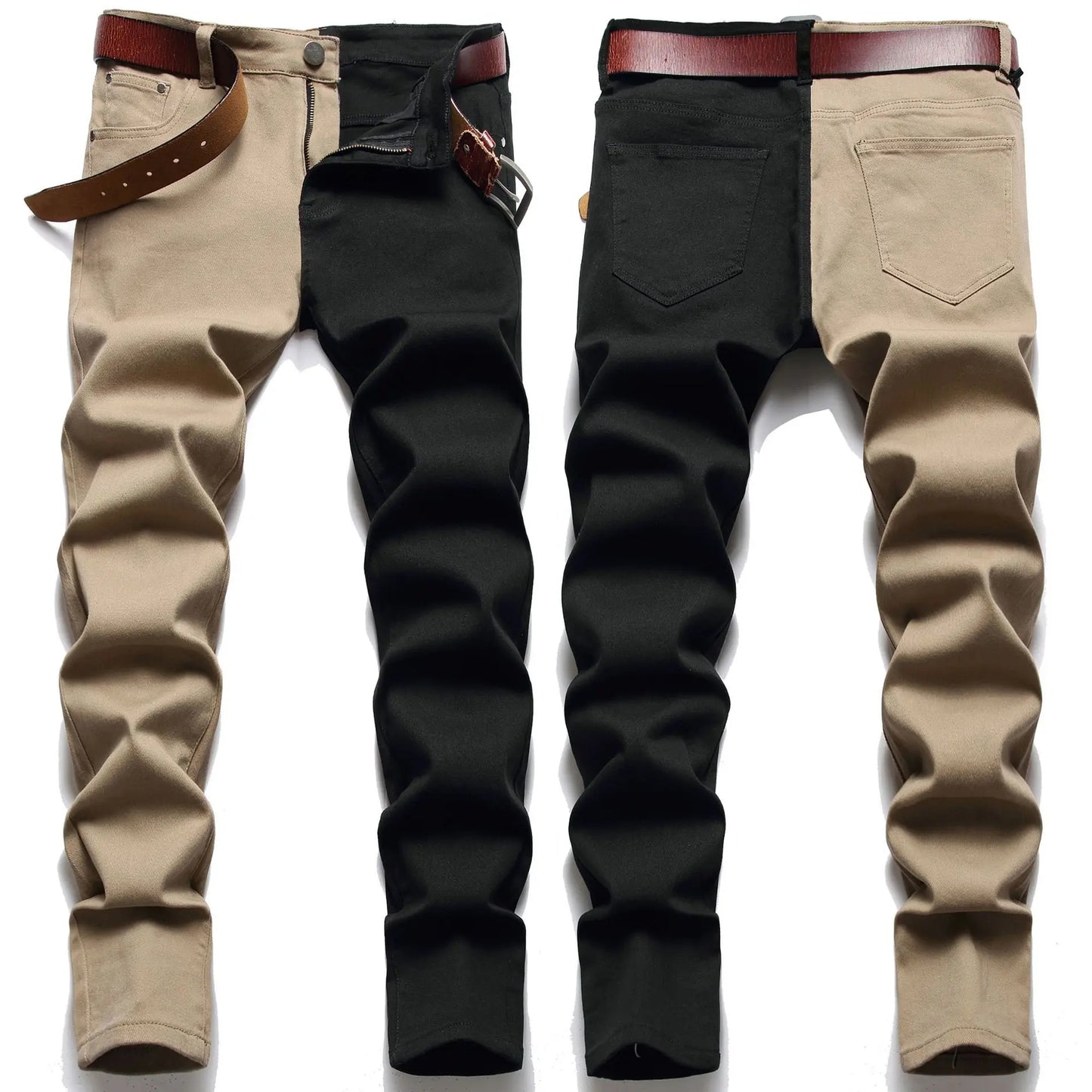 Two Colors Spliced Into Jeans Men's Fashion Casual Trousers and Shorts Red Green Yellow Denim Pants 28-38