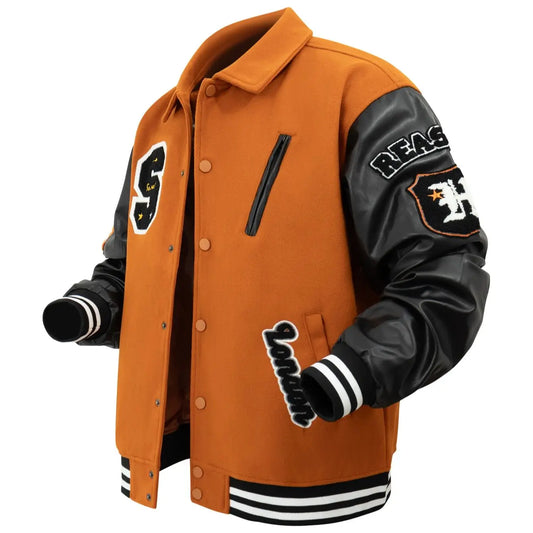 Mens Vintage Turn-down Collar Bomber Jacket Loose Letter Embroidery Coat Motorcycle Jacket Summer Varsity Baseball Jackets