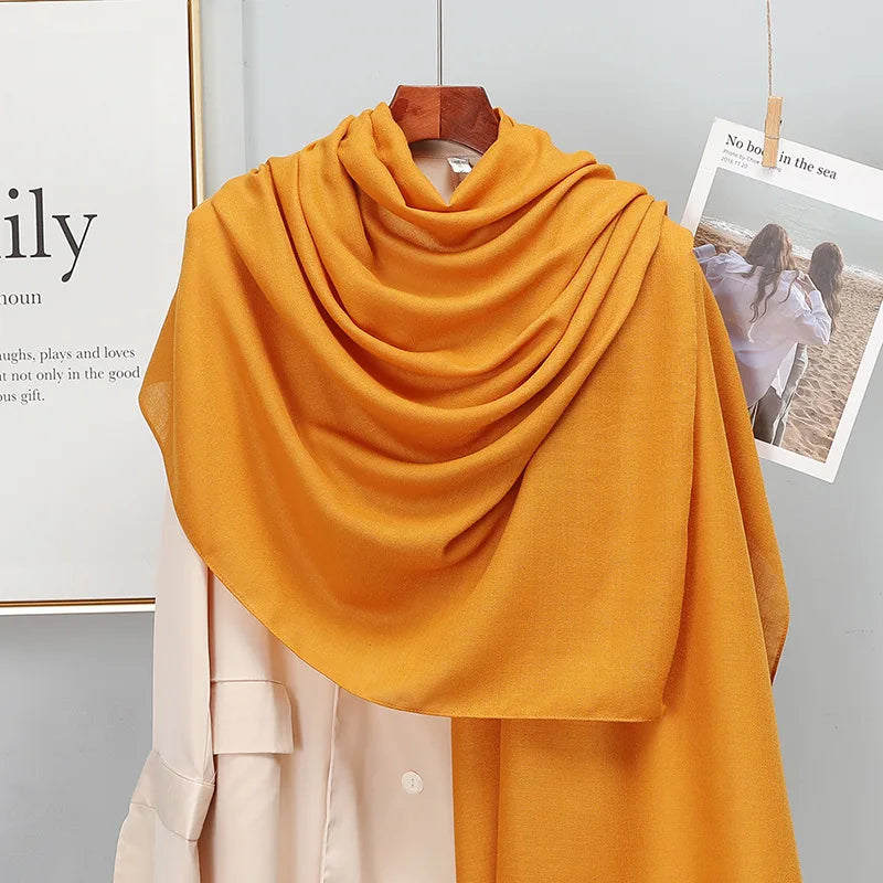 Plain Stripe Cotton Scarf for Women Winter Warm Tassel Linen Pashmina Scarves Hijab Lady Foulard Shawls Wraps Female Bandana New