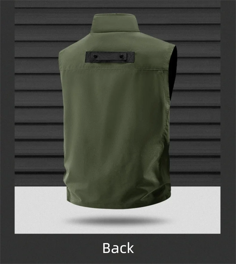 2026 Men's Outdoor Tooling Multi-Pocket Casual Outdoor Fishing Large Size Vest with Vertical Collar Breathable Quick-drying Vest