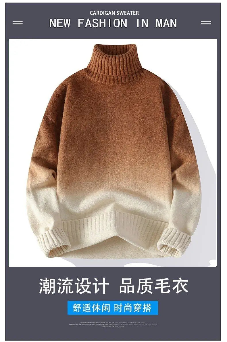 Men Turtleneck Sweater Classic Gradient Knitted Pullover Vintage American Fit Loose Harajuku Men's Knitwear Sweaters Multicolors