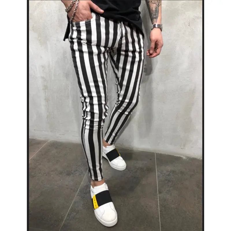 New Mens Black White Striped Casual Pants  Autumn Fashion Joggers Sweatpants Men Track Pants Man Trousers Pantalones Hombre