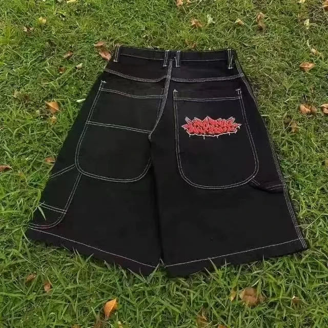 Vintage Diamonds Graphic Baggy Denim Shorts New Goth Y2K Fashion Harajuku Casual High Waist Wide Leg Shorts Streetwear