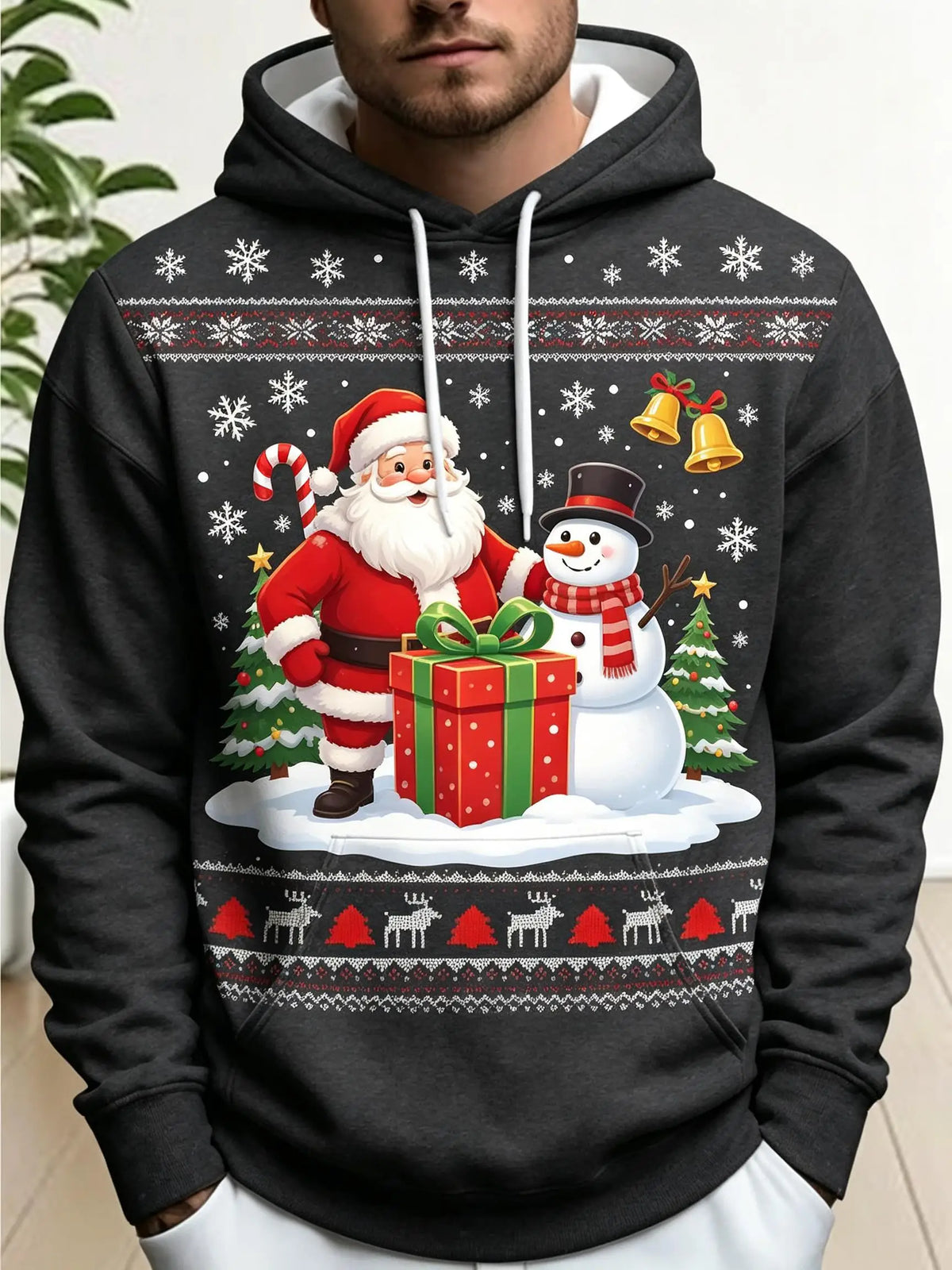 2026 Men Thin Sweatshirt Autumn Winter Hoodie Xmas Santa Snowman Mountain Graphic Print Long Sleeve Male Tops Men's Clothes