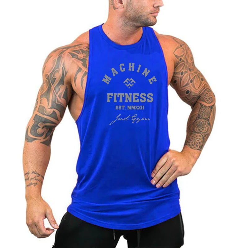 MACHINE FITNESS JUST GYM Bodybuilding Tank Top Mens Workout Vest Cotton Sleeveless shirt Jogger clothing Muscle Stringer Singlet