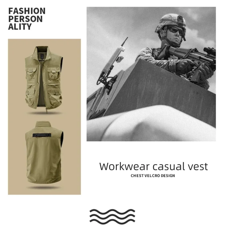2026 Men's Outdoor Tooling Multi-Pocket Casual Outdoor Fishing Large Size Vest with Vertical Collar Breathable Quick-drying Vest