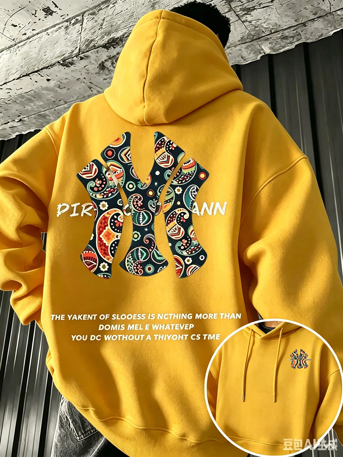 Men's Fall-winter Hooded Sweatshirt Outdoor Are Warm Comfort Walnut Flower NY Letter Double-sided Print Loose Fleece Streetwear