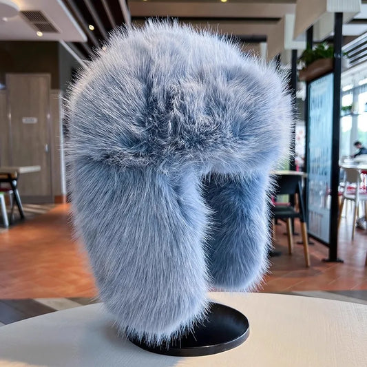 Thicken Winter Faux Fur Mink Plush Lei Feng Hat for Women Outdoor Skiing Cycling Cap Warm Ear Protection Cold Proof Russian Hat