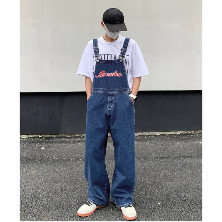 American retro denim overalls men's design sense niche Japanese casual loose couple straight work overalls vintage jeans men