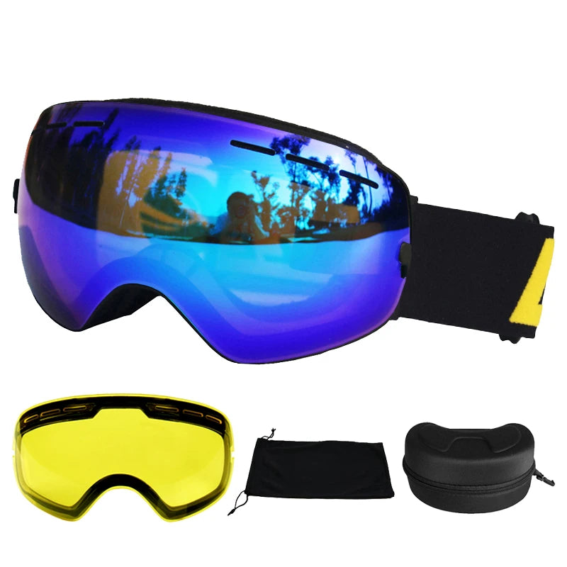 LOCLE Anti-fog Ski Goggles UV400 Ski Glasses Double Layers Skiing Snowboard Snow Goggles Ski Eyewear With One Brightening Lens