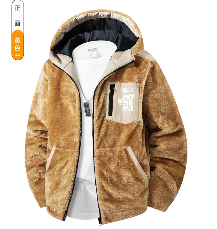 Men's New Hoodie Sweatshirts Winter Lamb Cashmere Thick Warm Sweatshirts Casual Hooded Cardigan Fashion Bomber Zipper Warm Coats