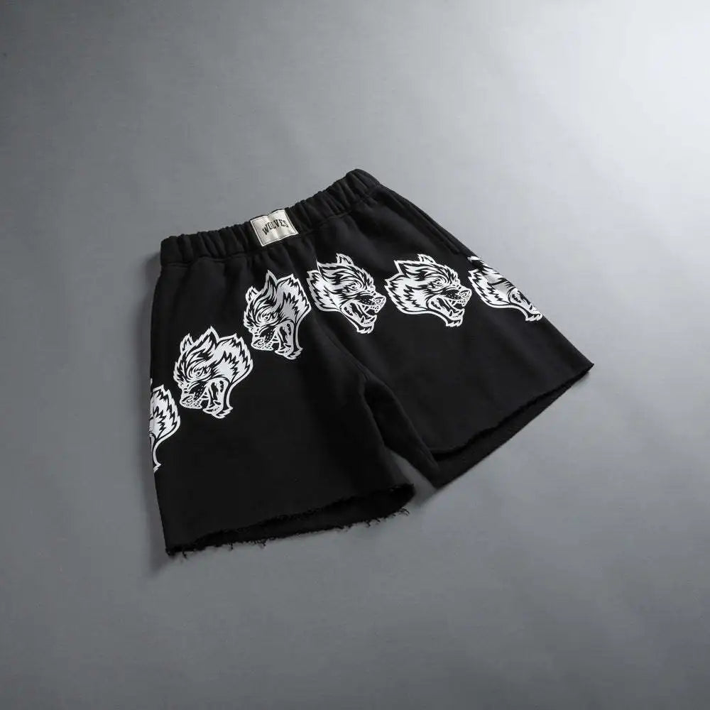 2025 New Men's Cartoon Loose Print Shorts Pure Cotton Summer Frayed Casual Sports Shorts Fitness Sports Five-point Shorts