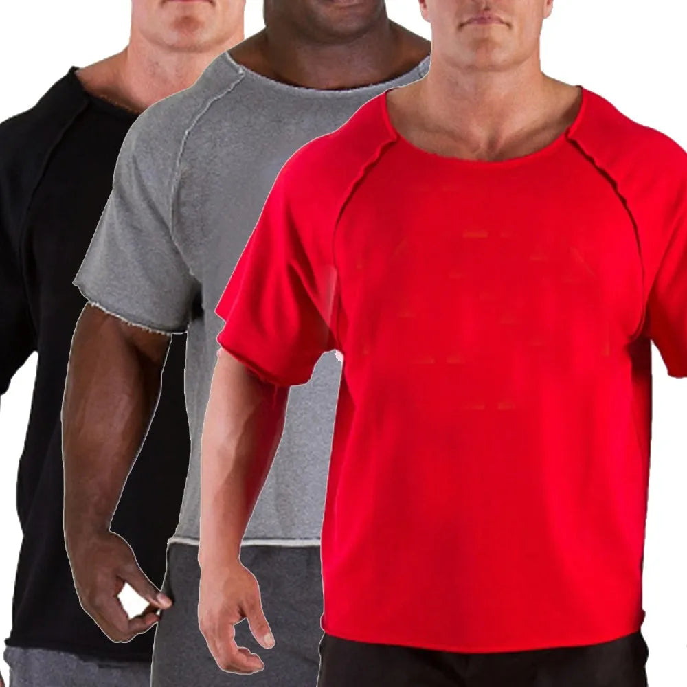 Men's Casual Batwing Rag Shirt Male O Neck Cotton Gym T-Shirt Fitness Gym Wear Breathable Bodybuilding Muscle Tee Tops New