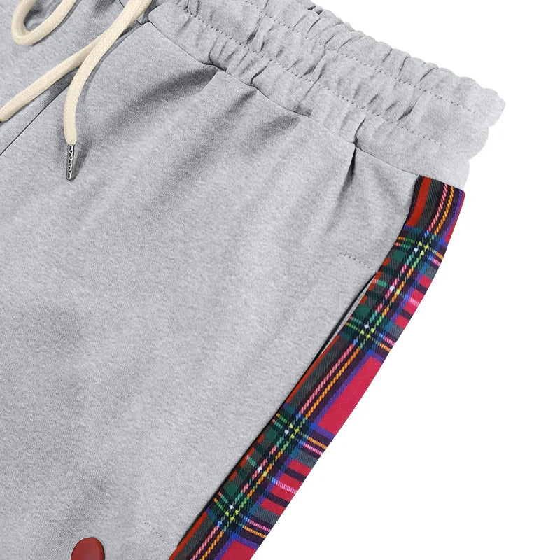 American New Men's Sports Pants Spring and Autumn Breasted Plaid Stitching Design Casual Pants Loose Straight Men's Sweatpants