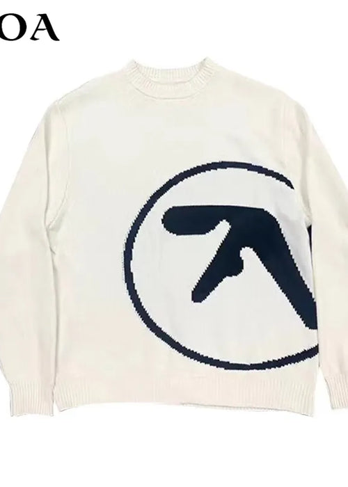 Men's Sweater Aphex Twin Knit Winter Oversized Vintage Long Sleeve Tops Jumper Pullover Y2k Streetwear Graphic Fashion Clothing