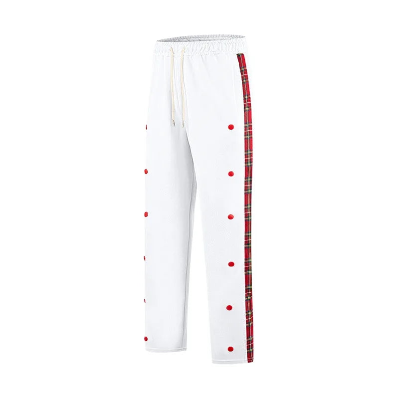 American New Men's Sports Pants Spring and Autumn Breasted Plaid Stitching Design Casual Pants Loose Straight Men's Sweatpants