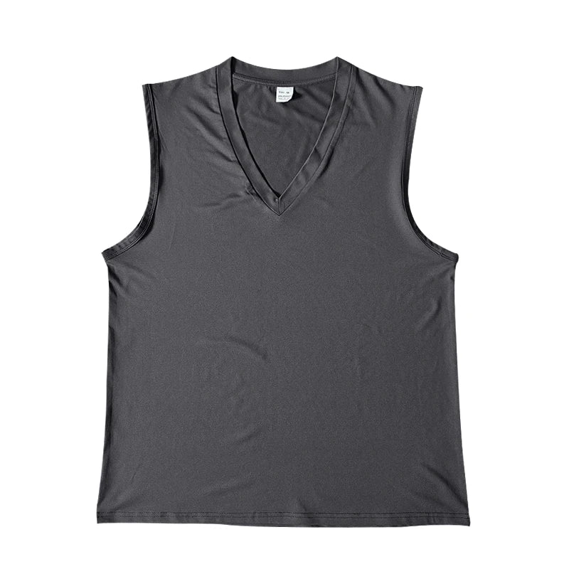 Summer men's solid color V-neck vest casual breathable sleeveless T-shirt vest suitable for fitness and sports