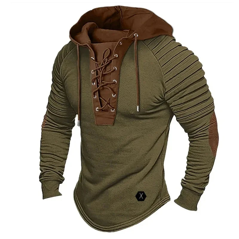 Men's Color Matching Long Sleeve Hoodie Sweatshirt Gym Fitness Muscle Bodybuilding T-shirt Casual Pullover Top Coat Outwear