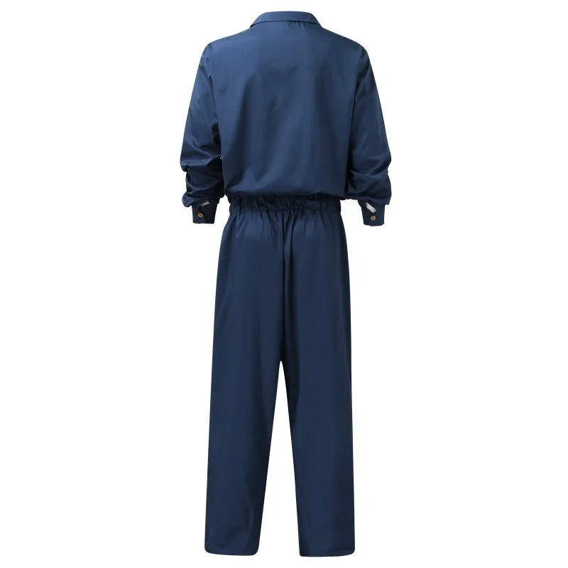 Men Solid Color Jumpsuit Playsuit  Buttons Casual Cargo Clothes Overalls Turn Down Collar Long Sleeve Oversized Waist Pants