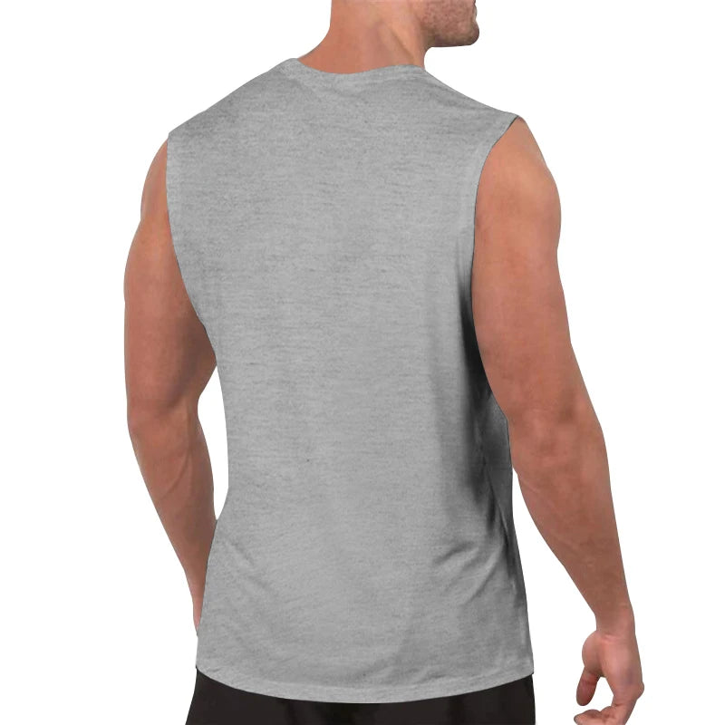 Summer men's solid color V-neck vest casual breathable sleeveless T-shirt vest suitable for fitness and sports