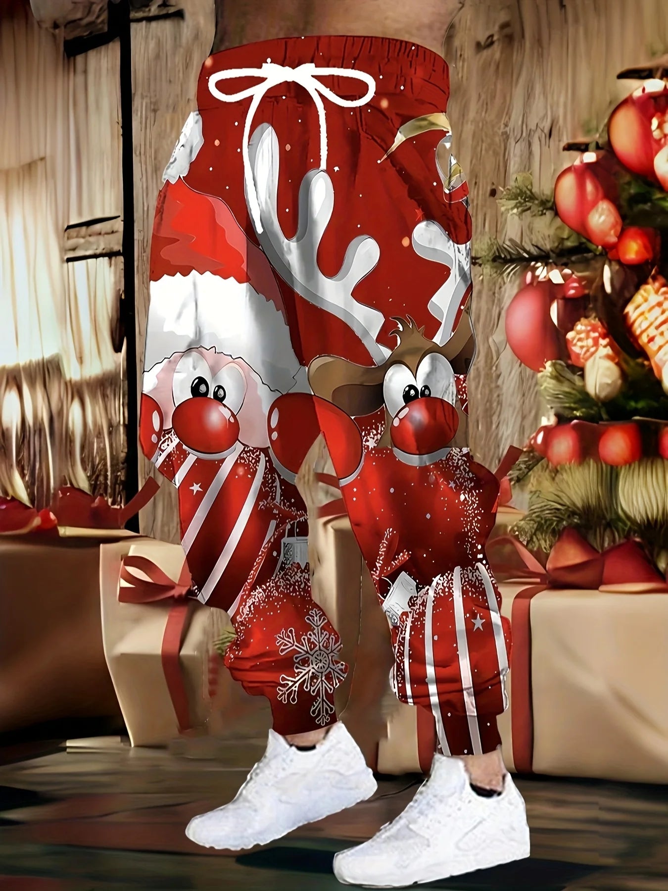 New Men's 3D Christmas Style Print Casual Pants Outdoor Breathable Athletic Pants Stylish Drawstring Streetwear Trousers Mens Cu