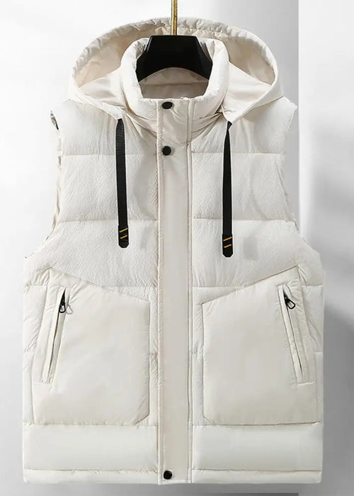 Solid Color Vest Temperature-locking Waistcoat Winter Men's Hooded Sleeveless Cardigan Thick Windproof Warm Vest Coat