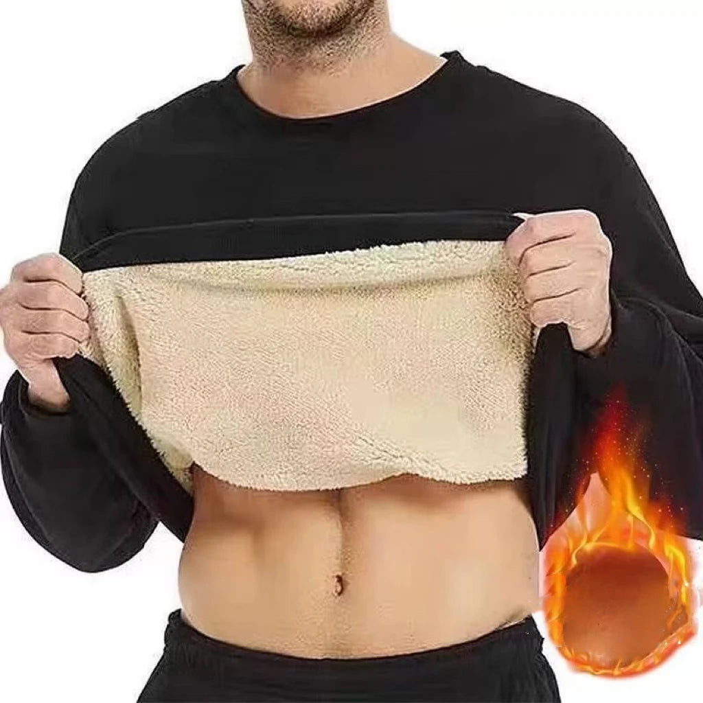 Men's Winter Fleece Sweatshirts Boy Man Keep Warm Underwear Casual Solid Color Pullover Lambswool O-neck Thickened Thermal Tops