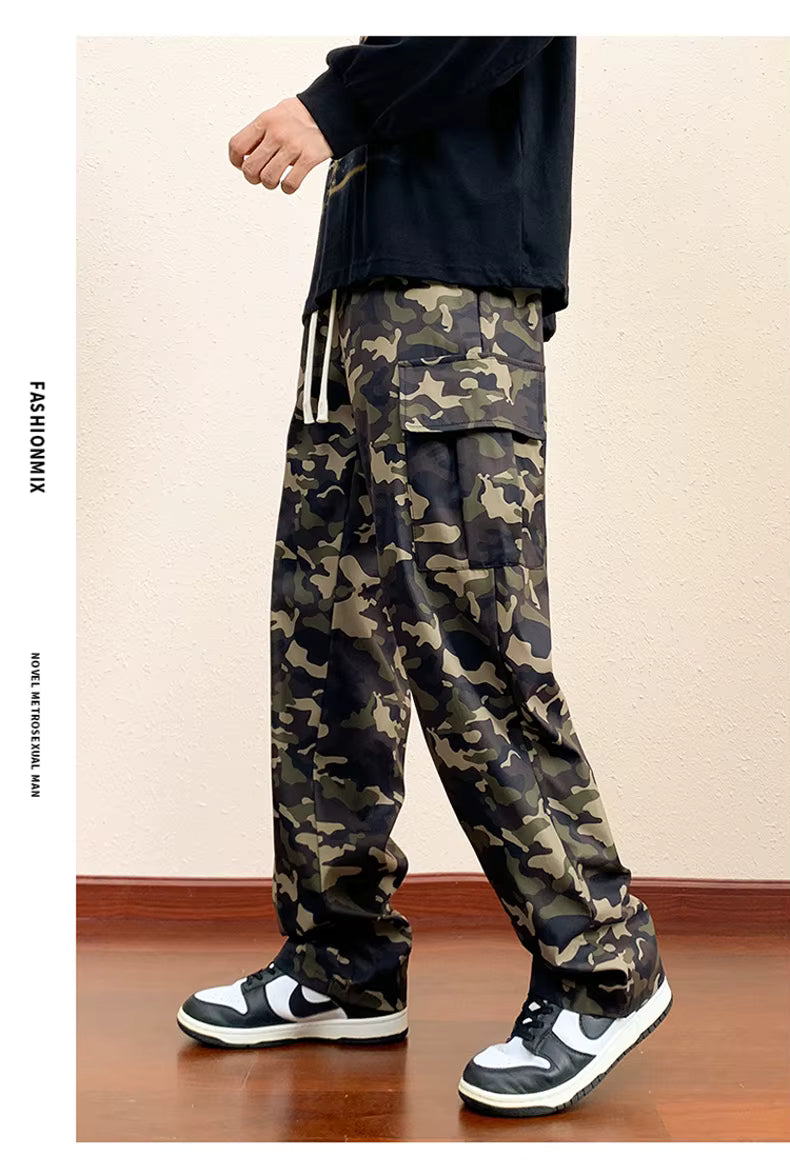 Military Cargo Pants Men Multiple Pockets Camouflage Parachute Pants Y2k Baggy Pants Outdoor Hiking Workout Streetwear Trousers
