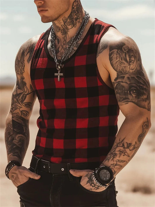 Simple Fashion Mens Summer Tank Tops Casual Daily Wear Sleeveless 3D Printed Crew Neck Vest Loose Breathable Streetwear Tops