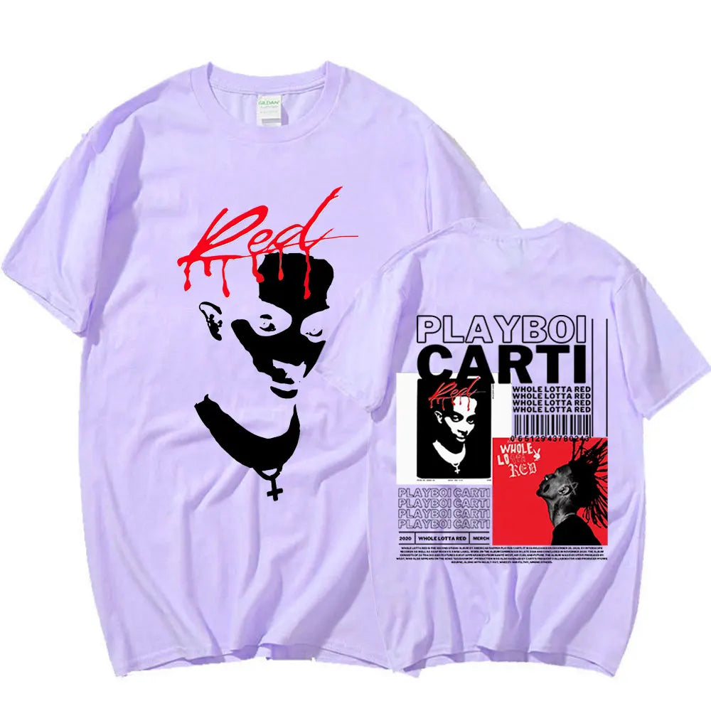 Rapper Playboi Carti T Shirt Music Album Whole Lotta Red Graphic T Shirts Men Women Fashion Hip Hop Oversized T-shirt Streetwear