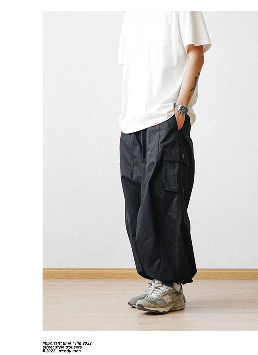 Multi-Pocket Oversized Cargo Pants Mens Casual Solid Thin Baggy Wide Leg Ankle Trousers Man Jogger Pants Harem Lantern Pants