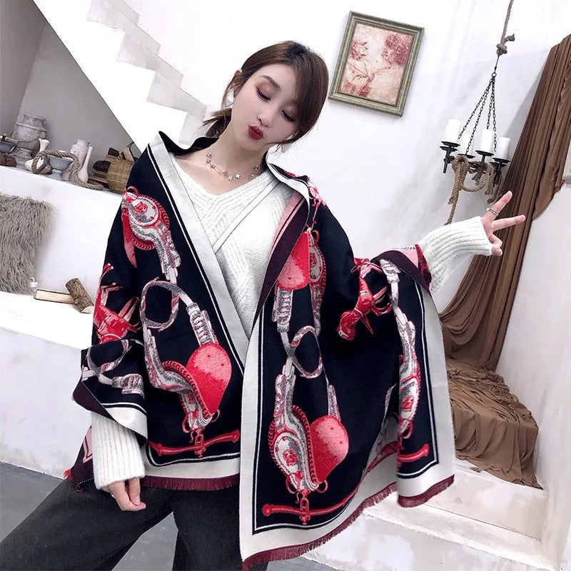 Winter Cashmere Scarf Women Luxury Horse Print Female Shawl Wrap Scarves Lady Thick Warm Blanket Gift Echarpe Pashmina