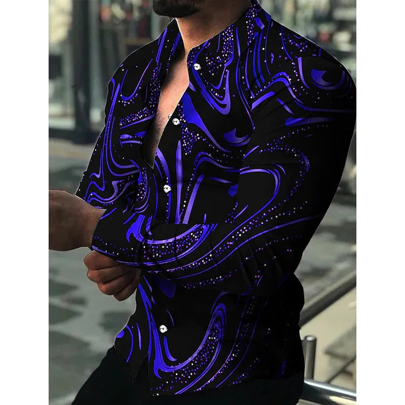 New Hawaiian Shirts Luxury Gold Pattern Shirts Men's Fashion Casual Shirts Long Sleeves Lapel Beach Shirts Men's Clothing