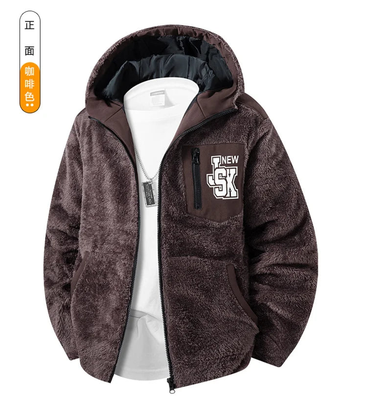 Men's New Hoodie Sweatshirts Winter Lamb Cashmere Thick Warm Sweatshirts Casual Hooded Cardigan Fashion Bomber Zipper Warm Coats