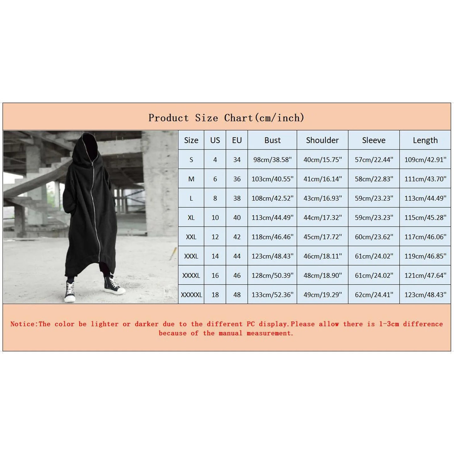 Men's Oversized Hoodies Outerwear Harajuku Fashion Dark Full Body Zip Up Hooded Sweatshirt Fashion Long Hooded Pullovers худи