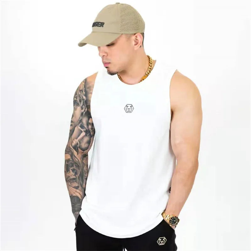 Men's Brand Gym Stringer Tank Top Men Bodybuilding Vest Cotton Sleeveless Shirt Fitness Vest Singlet Sportwear Workout Tanktop
