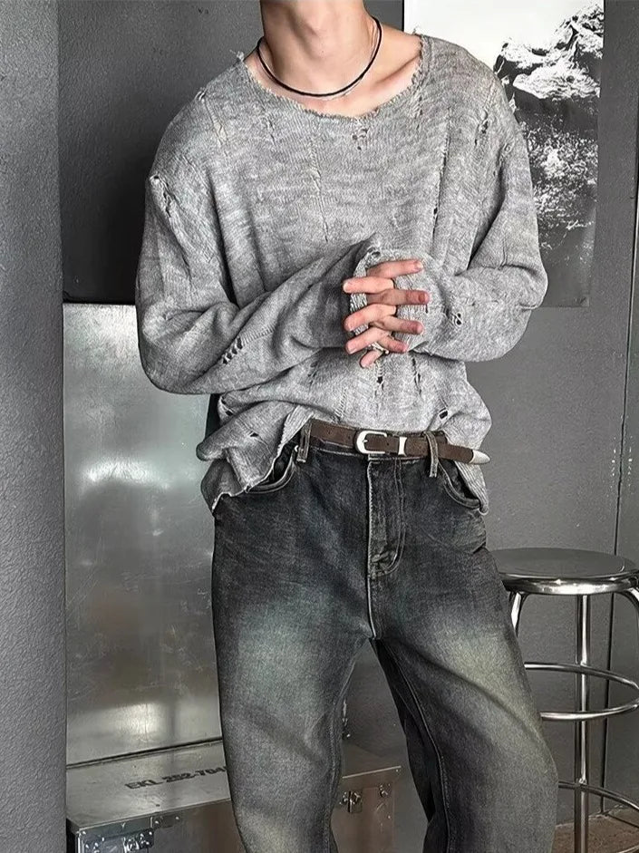Men's Long Sleeve T-Shirt Hollow out Brushed Knitted Loose Fit Lightweight Breathable Summer Sunshade Casual Style Polyester ...