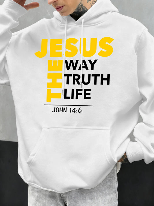 Jesus The Way Truth Life Prints Men Hoodie Autumn Loose Clothing Pocket Hip Hop Pullover Fleece Casual Fashion Sportswear