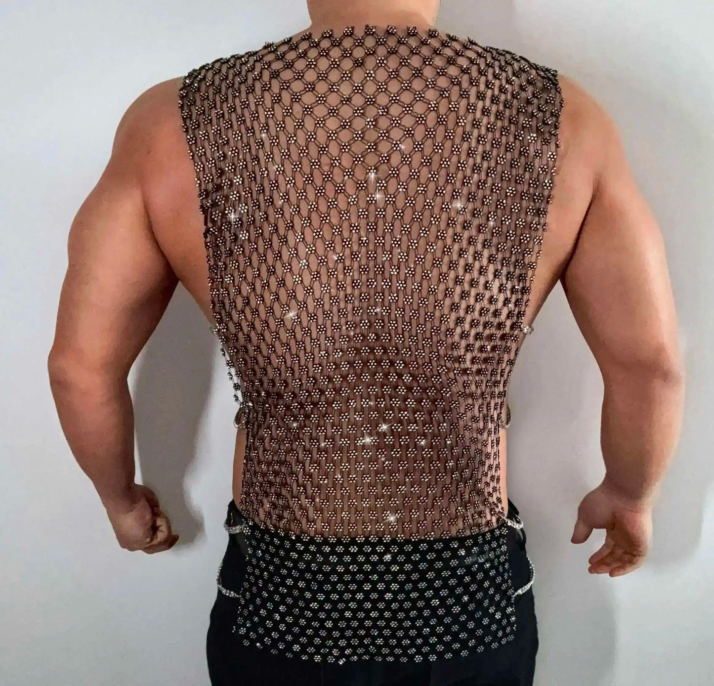 Summer shiny sequin sleeveless men fitness tank top Sexy plus size see through party club t shirt