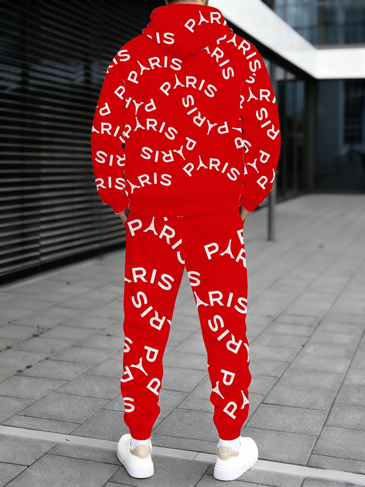 Men's hooded sweatshirt and sweatpants, with PARIS color-blocking combinations, are versatile for the street