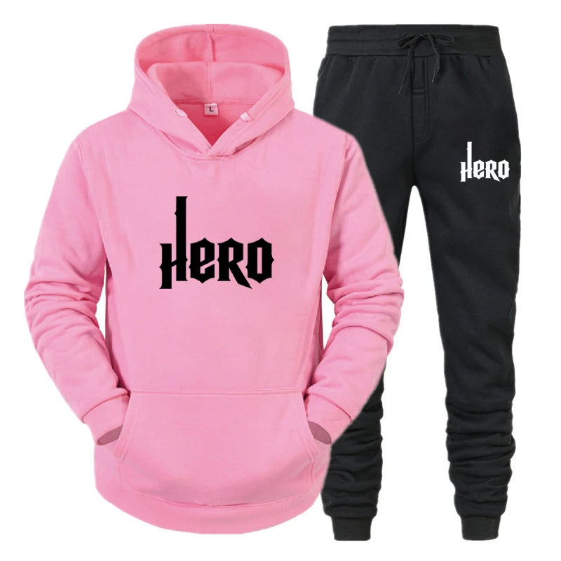 HERO Letters Printed Sport Suit Men's Hoodies+Pants Tracksuits Pullovers Hoodies and Sweatpants Casual Streetwear Outfits