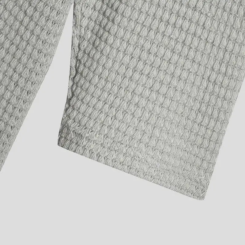 INCERUN Men T Shirt Solid Color Knitted V Neck Long Sleeve Casual Men Clothing Streetwear 2023 Hollow Out Loose Camisetas S-5XL
