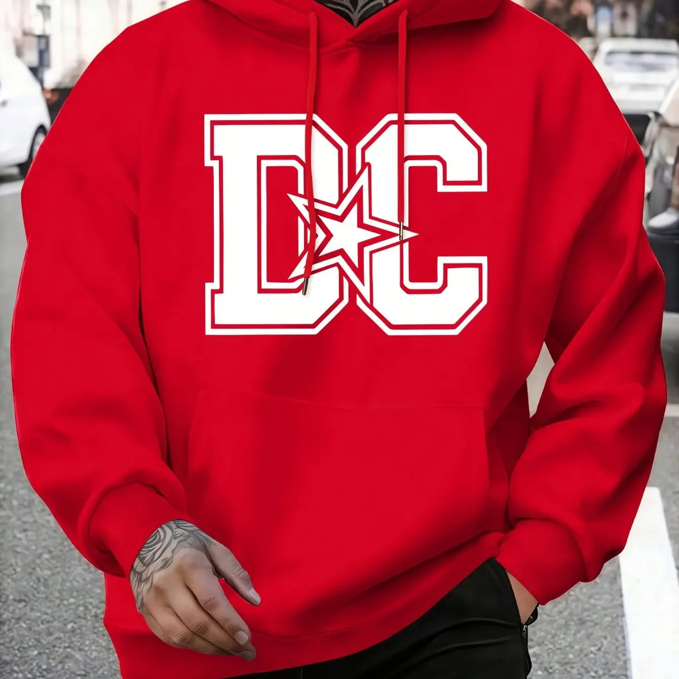 Men's Casual Winter Hooded Sweatshirt - Regular Fit, Machine Washable, Trendy Streetwear Pullover, Comfortable Knit Fabric