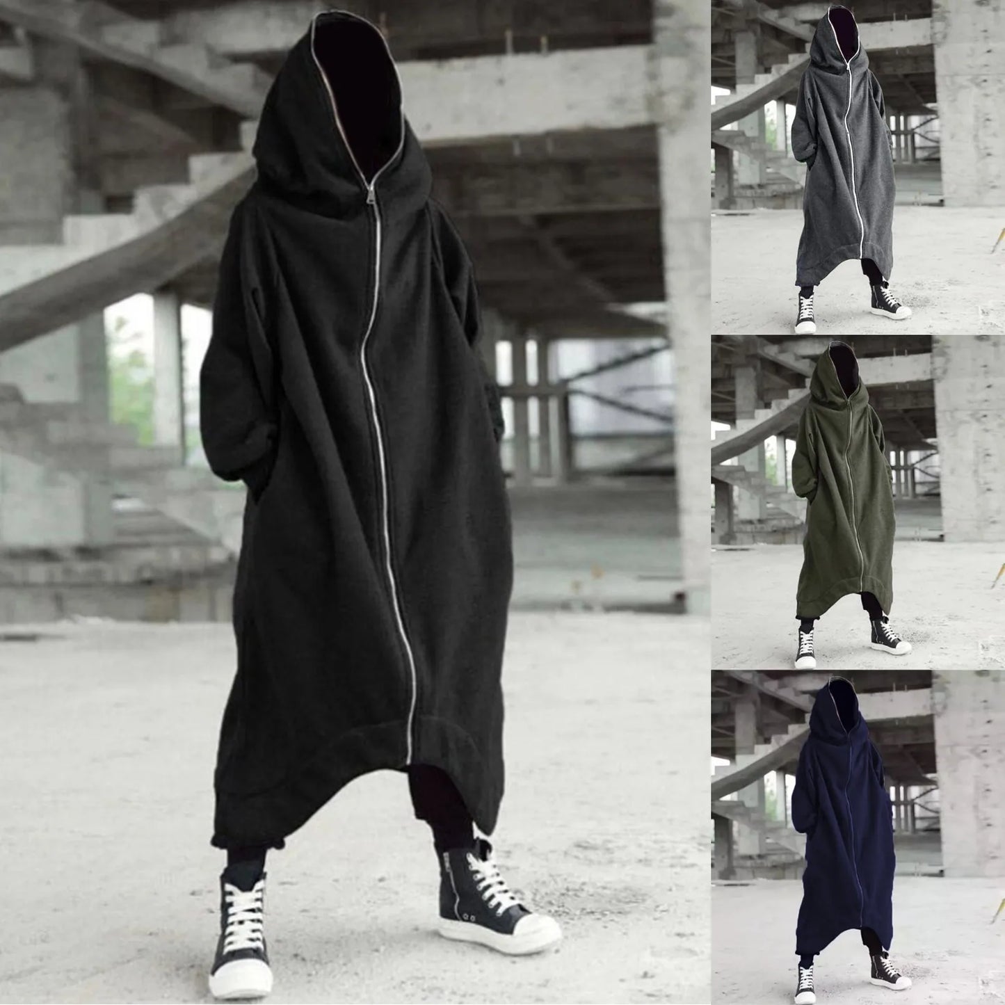 Men's Oversized Hoodies Outerwear Harajuku Fashion Dark Full Body Zip Up Hooded Sweatshirt Fashion Long Hooded Pullovers худи