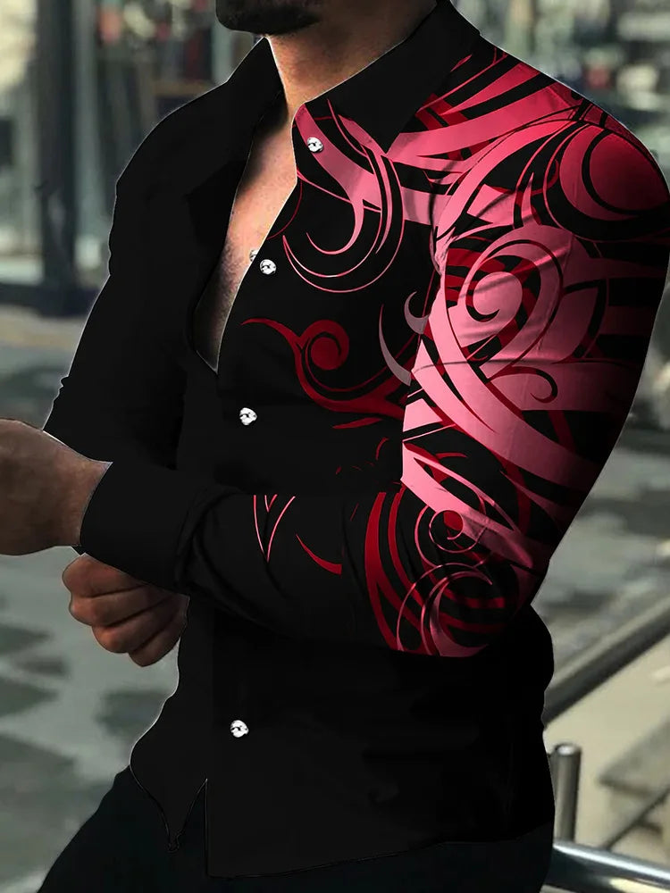 New Hawaiian Shirts Luxury Gold Pattern Shirts Men's Fashion Casual Shirts Long Sleeves Lapel Beach Shirts Men's Clothing